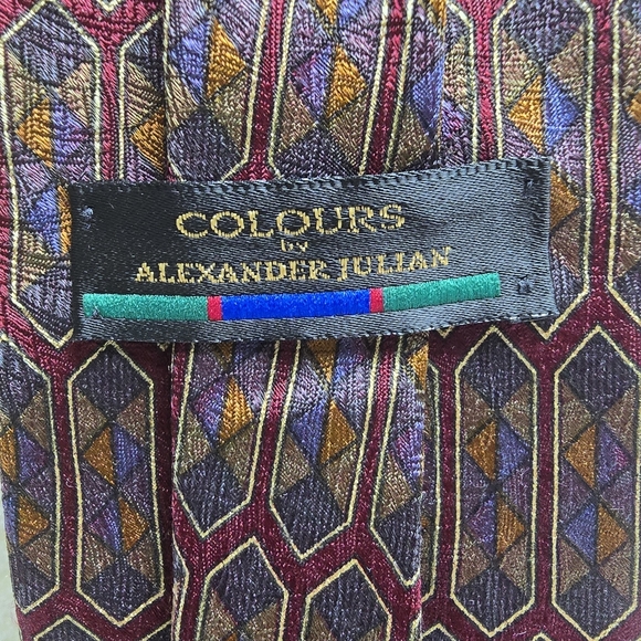 COLOURS BY ALEXANDER JULIAN MENS TIE 100% SILK, STAINED GLASS PATTERN, BLUE GOLD - Picture 6 of 7